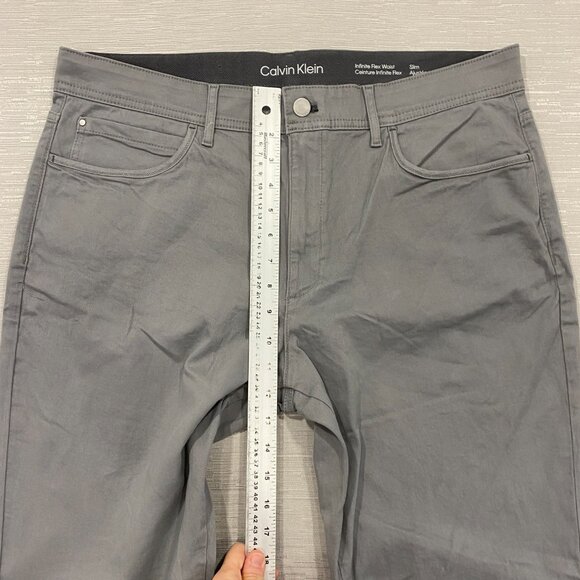 Calvin Klein Chino Pants Mens 36 x 30 Gray Slim Fit Straight Flex Waist Cotton - Picture 11 of 13